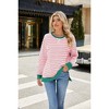 Womens Striped Sweatshirts Crew Neck Side Slit Sweatshirts Faux V-Notch Stripes Long Sleeve T-Shirt Basic Tops Lightweigth All Season Tops - 4 of 4