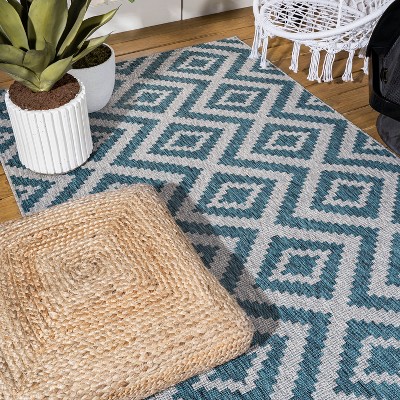 Sintra Diamond Tribal 4'x6' Reversible Indoor/Outdoor Rug Blue/Gray