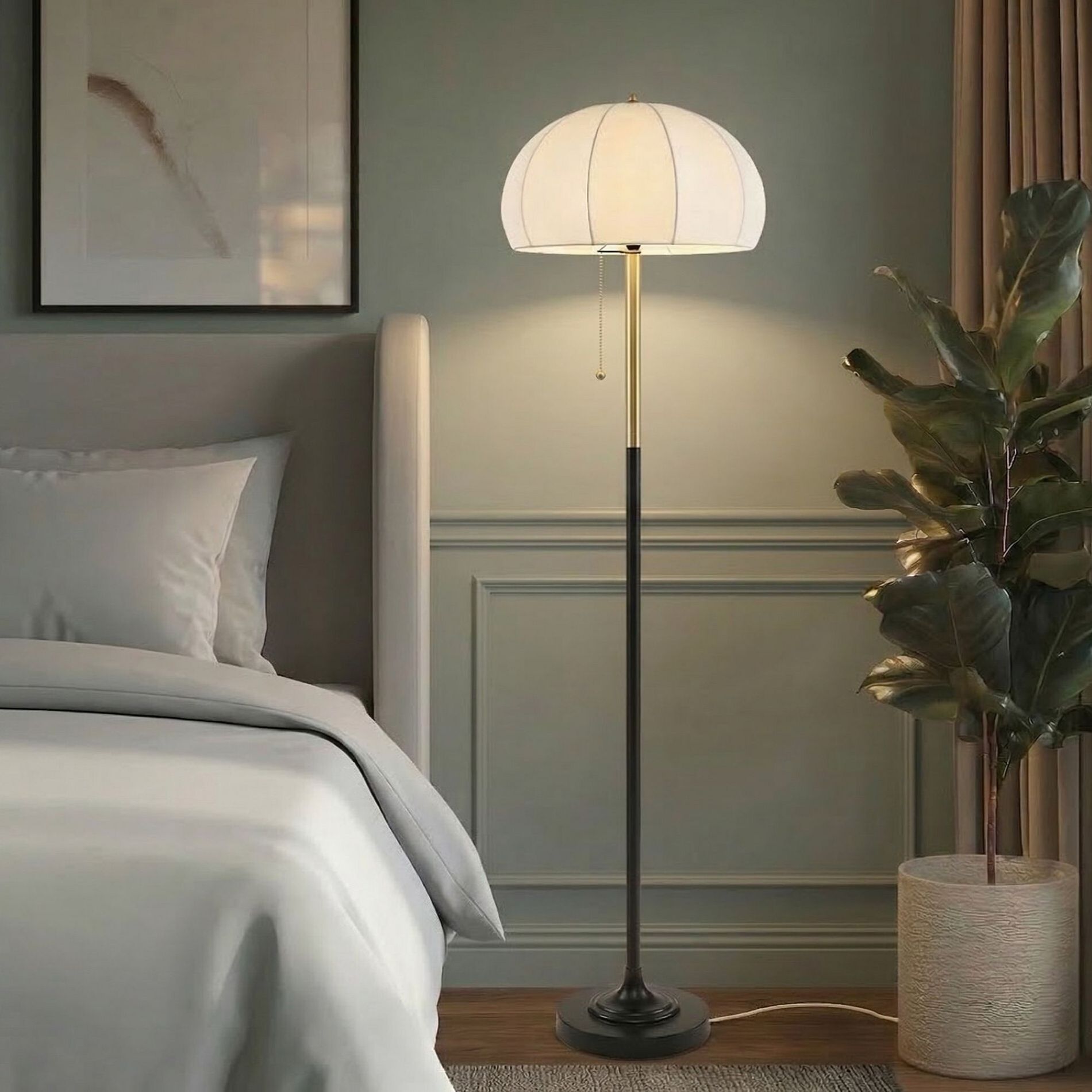 GDFStudio Elinor Modern Black Metal Floor Lamp with Dome Shade, White/Black