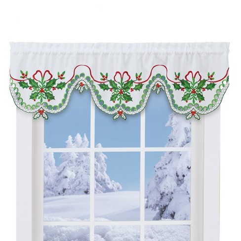 Collections Etc Beautiful Embroidered Holly Cutwork Window Valance : Target