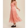 Women's Smocked Ruffle Tiered Mesh Midi Dress - Listicle - 3 of 4