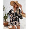Summer Leaf Print Short Sleeve Flared Hem V-Neckline Comfortable Chic Button Down Midi Dress - 3 of 4