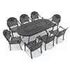 9-Piece Cast Aluminum Outdoor Dining Set: Oval Table, Stackable Chairs & Blue Cushions - All-Weather Patio Furniture for Your Backyard - 3 of 4