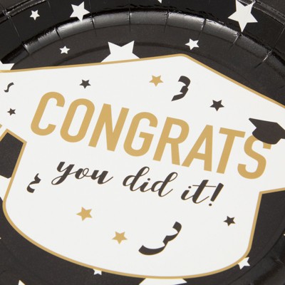 Black and White Graduation Party Supplies Set with Gold Accents
