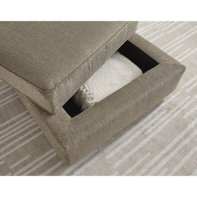 Brown Herringbone Chenille Storage Ottoman with Removable Top