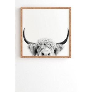 Sisi and Seb Peeking Highland Cow Framed Wall Art Gray - Deny Designs - 1 of 4