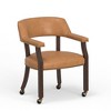 Gorman Dining and Game Chair, Walnut Finish, Saddle Faux Leather Upholstery, Rolling Casters-- Frevyn - 3 of 4