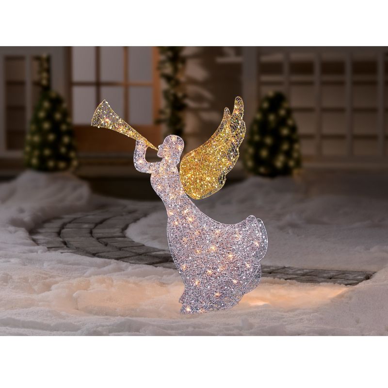 Northlight 46" Silver and Gold Lighted 3-D Glittered Angel Christmas Outdoor Decoration - Clear Lights, 5 of 6