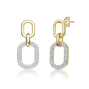 Guili Pave Geometric Oval Chain Dangle Earrings in 14k Gold Plating with Cubic Zirconia, A Modern & Chic Design for Elevated Elegance - 1 of 2