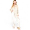 Anna-Kaci Lounge Women's Crushed Velvet Lounge Set with Button-Up Long Sleeve Top and Wide-Leg Pants- Beige,Small - 2 of 4