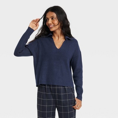 Women's Collared Polo Ribbed Pullover Sweater - A New Day™