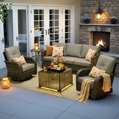 XIZZI Patio Furniture Sets Designed for Outdoor Relaxation, Comfy 3.5-Inch Cushions & 360° Swivel Action for Extra Comfort, 5 Pcs/Set, Dark Gray