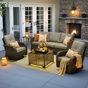 XIZZI Patio Furniture Sets Designed for Outdoor Relaxation, Comfy 3.5-Inch Cushions & 360° Swivel Action for Extra Comfort, 5 Pcs/Set, Dark Gray - 1 of 4