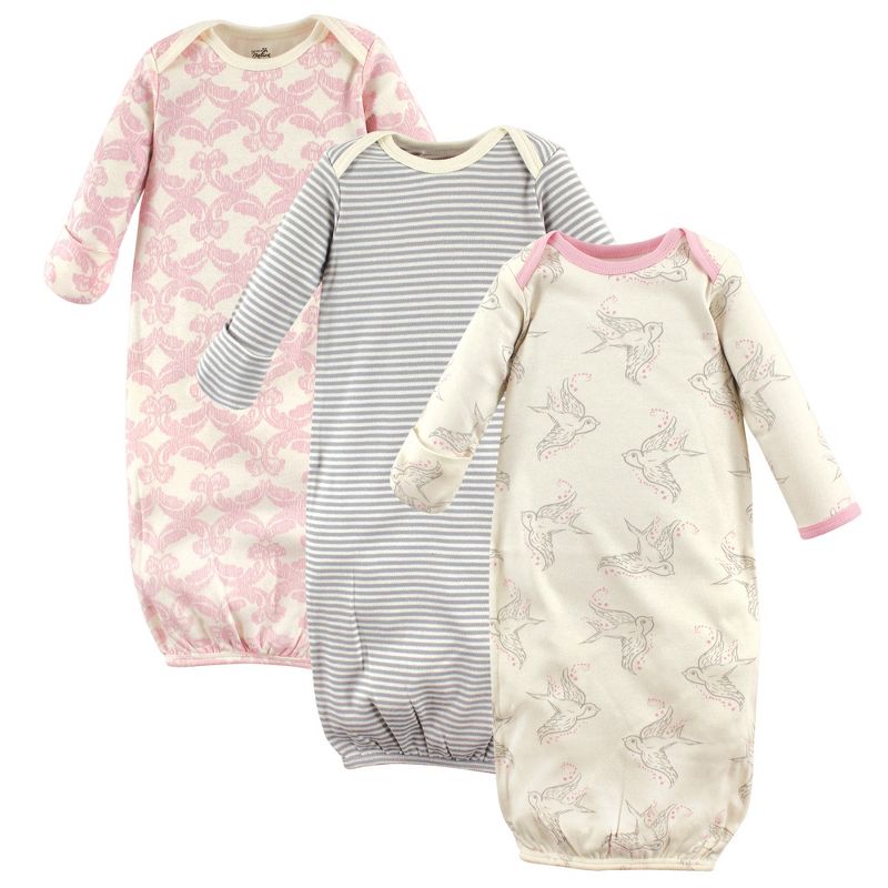 Touched by Nature Baby Girl Organic Cotton Long-Sleeve Gowns 3pk, Bird, 0-6 Months, 1 of 3