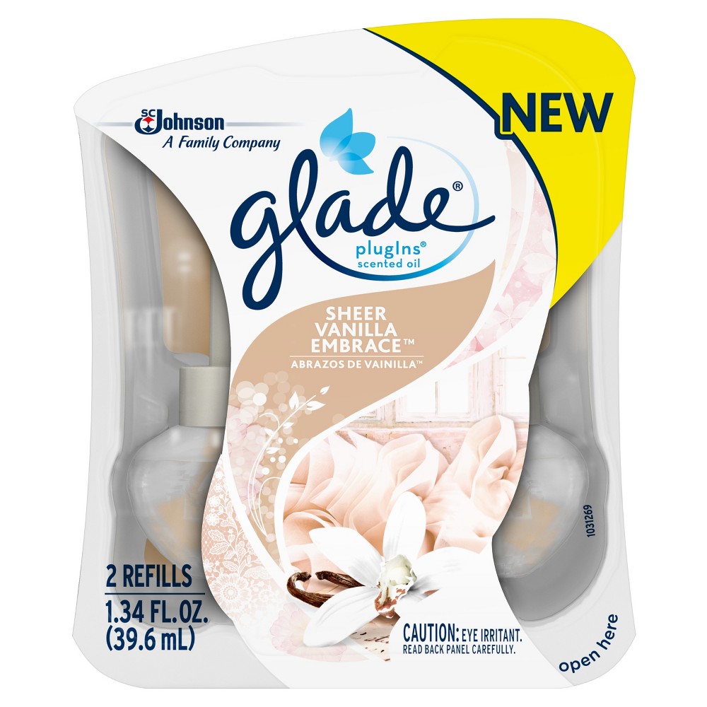 Glade PlugIns Refill 2 CT  Sheer Vanilla Embrace  1.34 FL. OZ. Total  Scented Oil Air Freshener Infused with Essential Oils