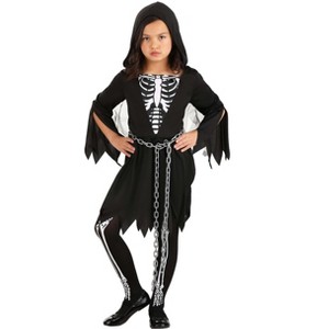 HalloweenCostumes.com Kid's Death Costume Dress, Scary Grim Reaper Halloween Dressup, Skeleton Dress with Hood - 1 of 4