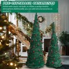 2 Pack, 6FT 5FT Artificial Pop Up Christmas Tree with Red Ball Ornaments for for Home Office Store Holiday Deco, Green - 3 of 4