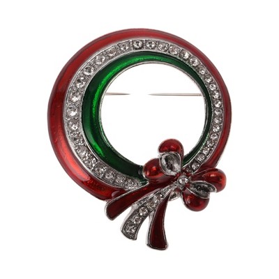 Unique Bargains Christmas Brooches YNCP7606 Alloy Dripping Wax Red  Silver Tone Green 1.61"x1.97" 1 Pc