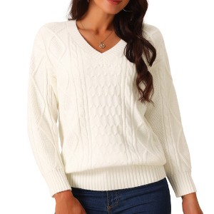 Seta T Women's V Neck Long Sleeve Casual Loose Chunky Warm Pullover Sweater Top - 1 of 4