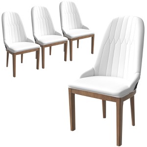 LeisureMod Dining Chair Upholstered Leather with Rubberwood Legs Verisma Series Set of 4 - 1 of 4