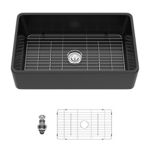 Gulches 33x20x10 Inch Matte Black Porcelain Ceramic Farmhouse Sink ...