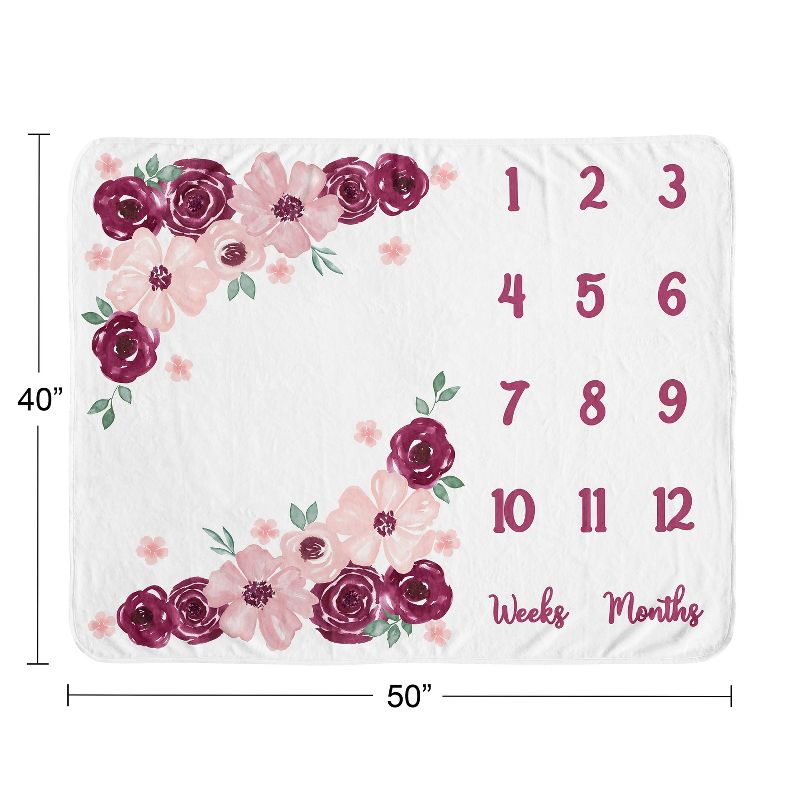 Sweet Jojo Designs Girl Baby Milestone Blanket Watercolor Floral Red Pink and Grey, 4 of 7