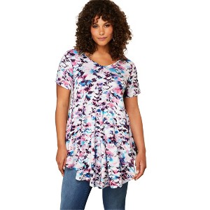 Roaman's Women's Plus Size Ultra Drape V Neck Swing Tunic - 1 of 4