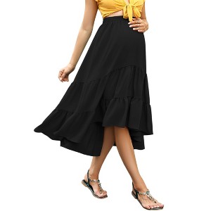 Coolmee Women's Maternity Maxi Skirt High Waist Boho Floral Fashion Ruffle Casual Flowy Swing Pleated A Line Long Skirts - 1 of 4