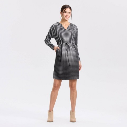 Женские платья Universal Thread Women's Long Sleeve Knit Mini A-Line Dress - Universal Thread™ Dark Gray/White Striped L