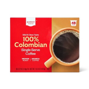 100% Colombian Medium Roast Coffee - Single Serve Pods - 48ct