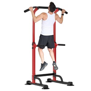 NAYSAYE Adjustable Pull Up Bar and Dip Station Multifunctional Strength Trainer for Home Gym, Red and Black, 29.13"*31.89"*82.68" - 1 of 4