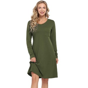 Clearlove Women Casual Loose Long Sleeve Swing Dress with Pockets - 1 of 4
