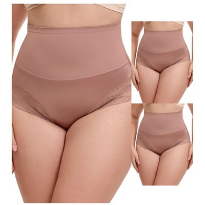 INSPIRE CHIC 3 Packs Women's Lace Trimmed Tummy Control High Waisted Soft Breathable Full Coverage Briefs