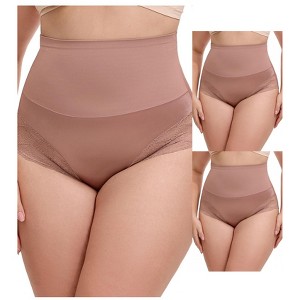 INSPIRE CHIC 3 Packs Women's Lace Trimmed Tummy Control High Waisted Soft Breathable Full Coverage Briefs - 1 of 4