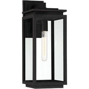 Possini Euro Design Modern Outdoor Wall Light Fixture Matte Black 18" Clear Glass for Post Exterior Barn Deck House Porch Yard - 1 of 4