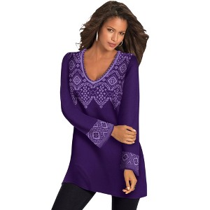 Roaman's Women's Plus Size Fit And Flare Tunic Sweater - 1 of 4