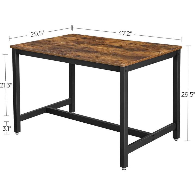 VASAGLE 47 Inches Dining Room Table for 4, Industrial Style with Heavy Duty Metal Frame, 47.2 x 29.5 x 29.5 Inches, Brown, 3 of 11