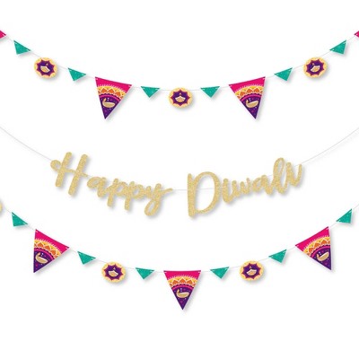 Big Dot of Happiness Happy Diwali - Festival of Lights Party Letter Banner Decor - 36 Banner Cutouts & No-Mess Real Gold Glitter Diwali Banner Letters