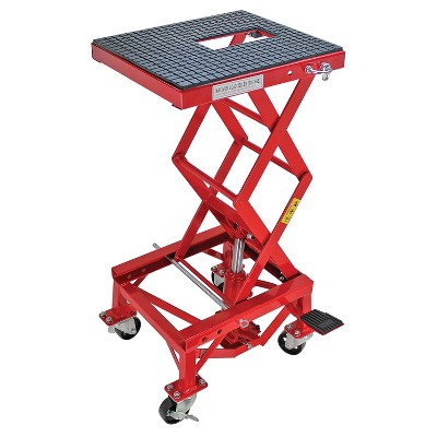 Extreme Max 5001.5083 Hydraulic Motorcycle Bike Lift Table with 300 Pound Weight Capacity and Non Marking Rubber Tabletop, Red