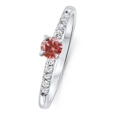 Pompeii3 VS 3/8Ct Pink Diamond Engagement Ring 10k Gold Lab Created