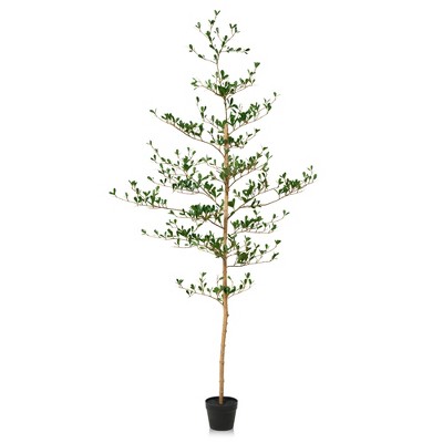 DR.Planzen 5-7FT Artificial Olive Tree with Real Wood Branches & Lifelike Fruits - Faux Indoor/Outdoor Green Leaves Fake Tree for Home Decor