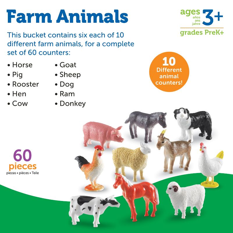 Learning Resources Farm Animal Counters, Set of 60 Math Counters, Ages 3+, 5 of 6