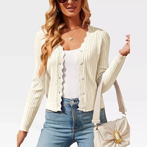 Women's V Neck Lightweight Knit Cardigan with Long Sleeves and Front Button Down Elegant Shrugs for Dresses,Apricot - L - 1 of 4