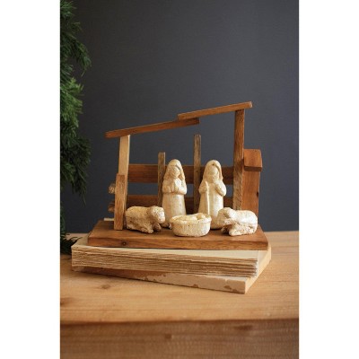 Nativity Set of 2 with Wooden Carvings & Paper Mache Figures Holiday ...