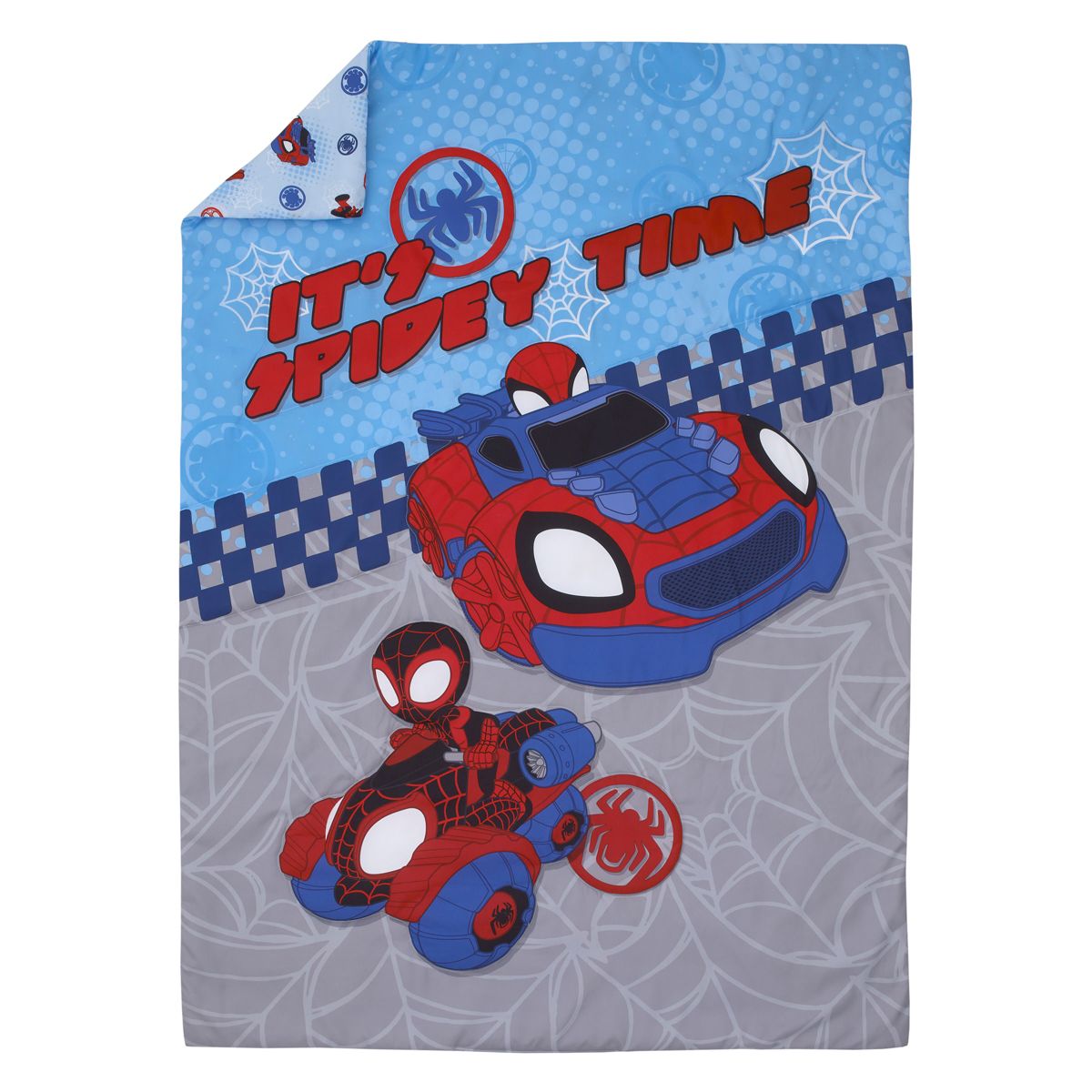 Marvel Spiderman Spidey and his Amazing Friends Spidey Time Red, Blue, and Grey 4 Piece Toddler Bed Set - thumbnail 2