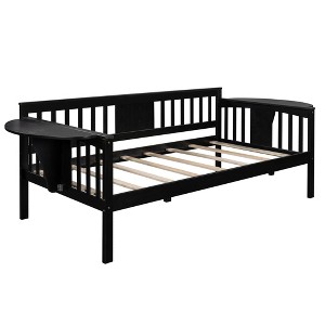 NicBex Twin/Full Size Daybed, Wooden Day Bed With 4 Support Legs, Sofa Bed Frame with Foldable Shelves Safety Guardrail - 1 of 4