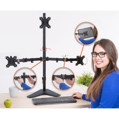 Black Adjustable Triple Monitor Desk Stand with VESA Mounts