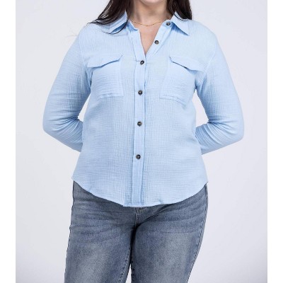 Women's Here We Are Collared Long Sleeve Top - CY Fashion