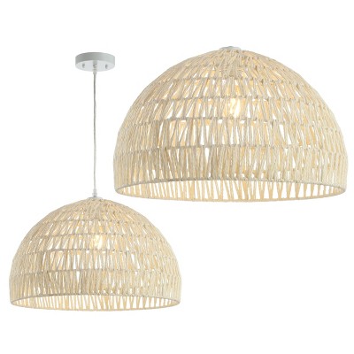 20" LED Woven Rattan Dome Pendant Cream - Jonathan Y