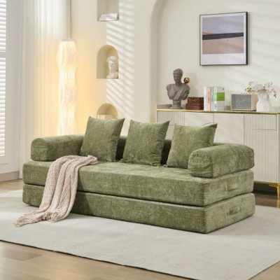 Modular Chenille Folding Floor Sofa with 3 Pillows, Convertible Sleeper Couch for Small Spaces, Living Room or Bedroom – The Pop Home